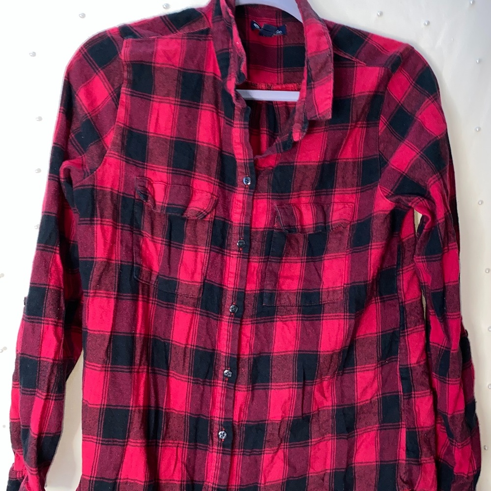Gap Black and Red Plaid  Flannel